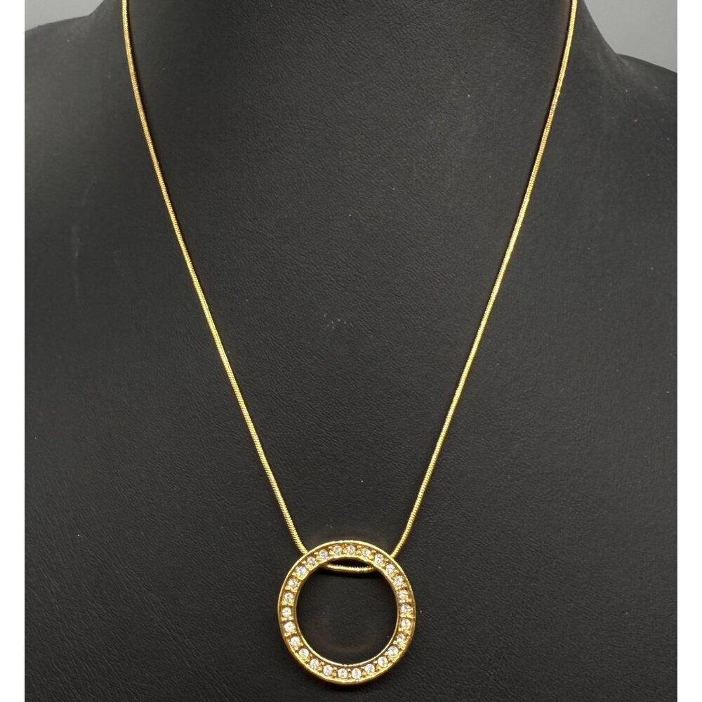 BMNY Pendant Necklace Rhinestone Circle Infinity Chain Gold Tone